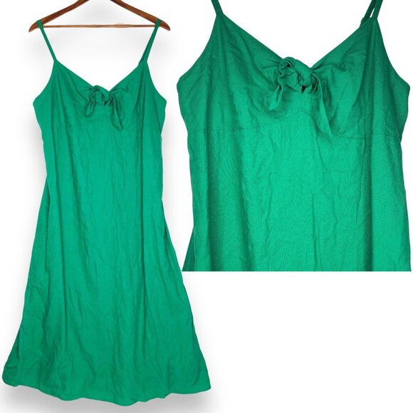 Old Navy Kelly Green Tie Front Midi Dress XL Linen Blend Beachy Travel Picnic - Picture 1 of 12